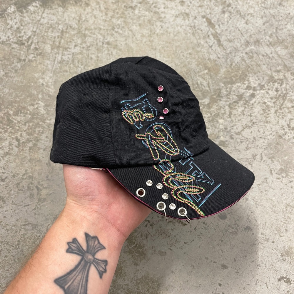 Piper & Blue Black Rock Embroidered Grommet Hat Pink Leopard Y2K Baseball Cap